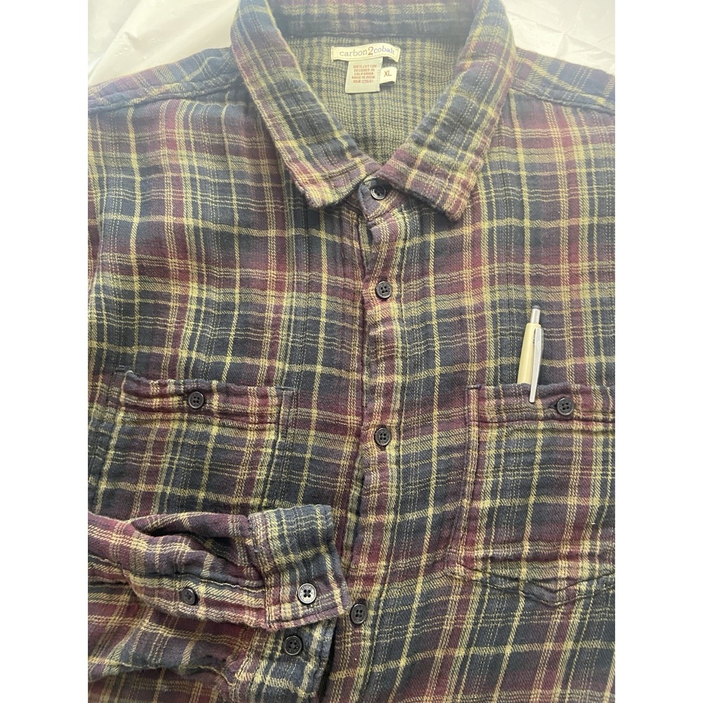 Men's Carbon 2 Cobalt Dark Multicolor Plaid 2-Layer 100% Cotton -Size XL-Soft‎